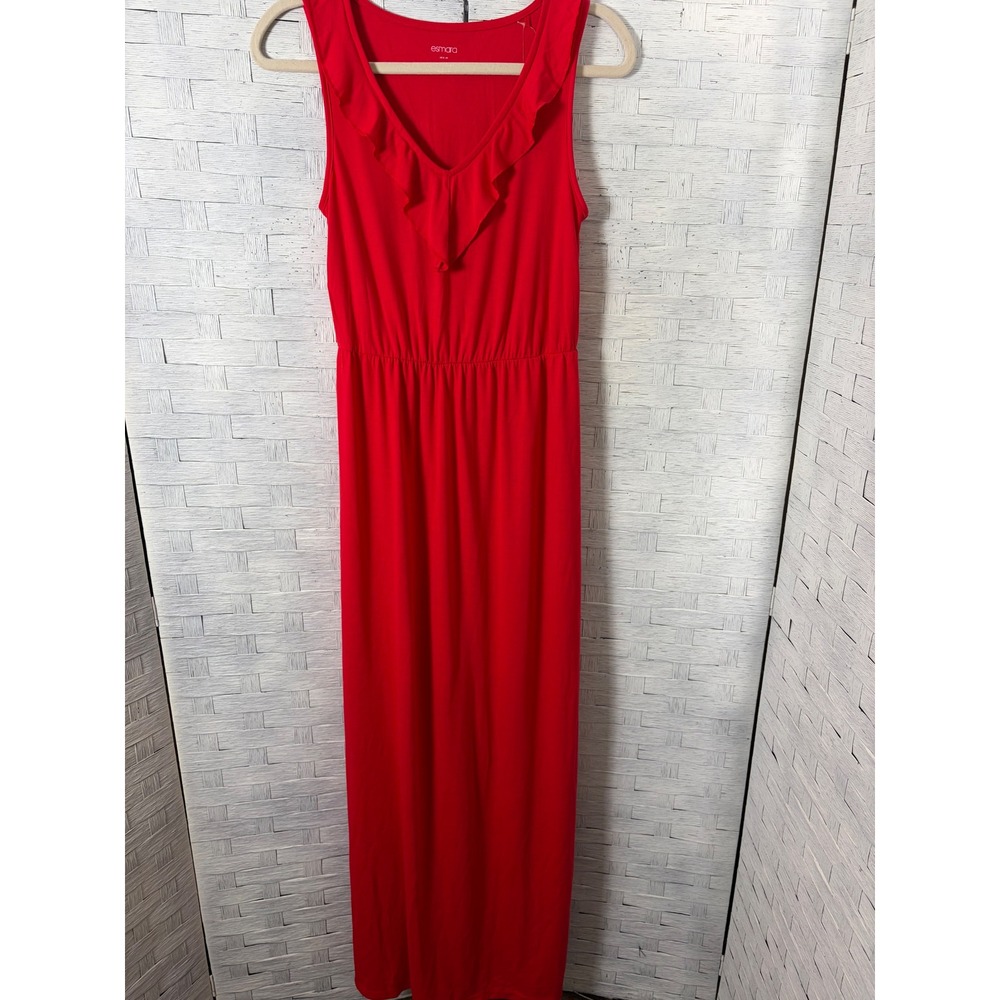 Esmara‎ Womens Dress Maxi  Ruffle V-Neck Sleeveless Elastic Waist Side Slits
